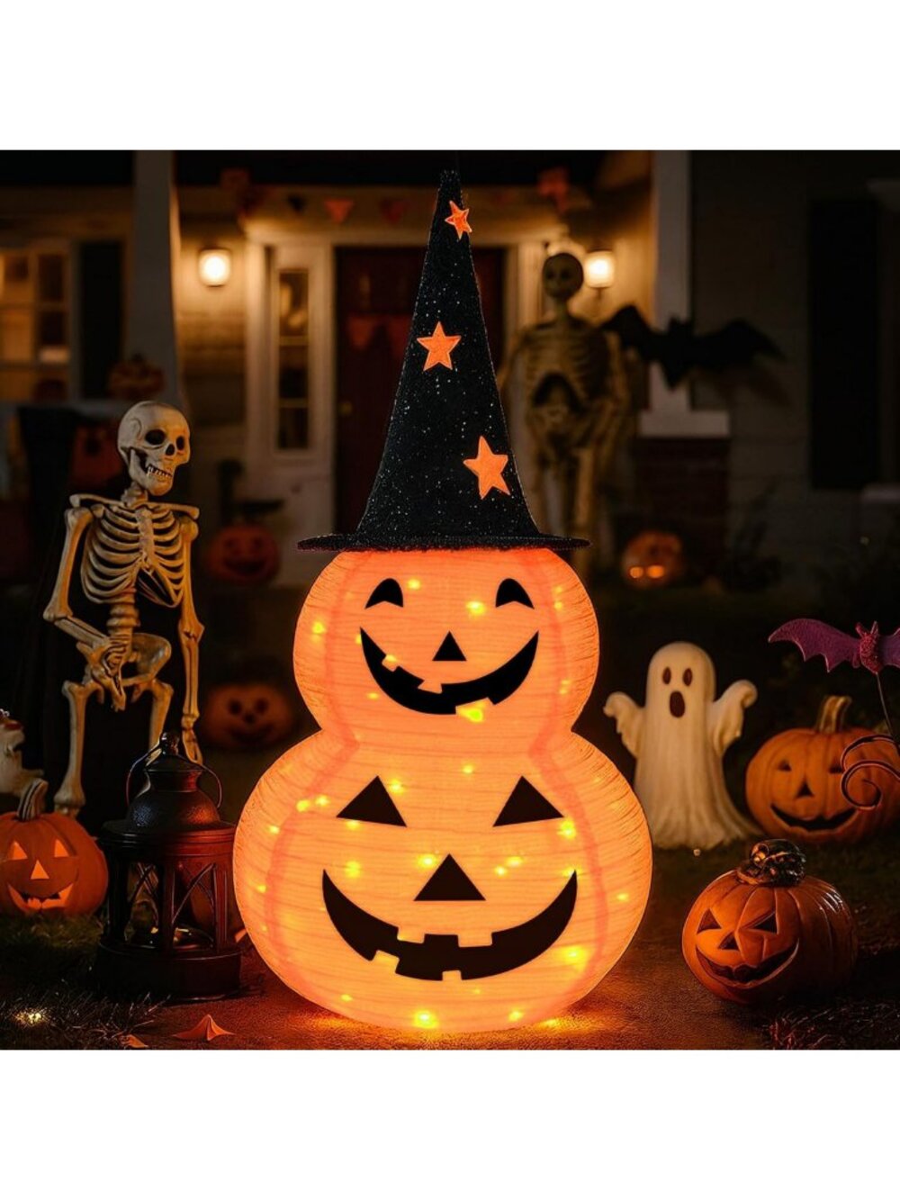 3FT Battery Operated Pumpkin Halloween Decor, 8 Modes Collapsible Jack-o-Lantern